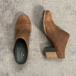 Sorel Addington Mules Caramel Leather Slip On Lug Sole Waterproof Outdoor